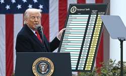 बीते साल टैरिफ जारी करने के मौके पर अमेरिका के राष्ट्रपति डोनाल्ड ट्रंप।- India TV Paisa