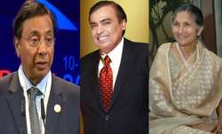 बाएं से लक्ष्मी मित्तल, मुकेश अंबानी और सावित्री जिंदल।- India TV Paisa