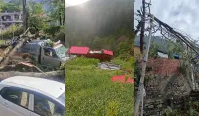 हिमाचल में तूफान ने मचाई भारी तबाही, कहीं उड़ीं छतें तो कहीं गिरे पेड़, दबीं गाड़ियां; देखें तस्वीरें