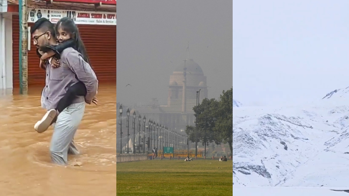 लद्दाख में बर्फबारी तो तमिलनाडु में बाढ़, ठंड से कांप रही दिल्ली, तस्वीरों में देखें देश का मौसम