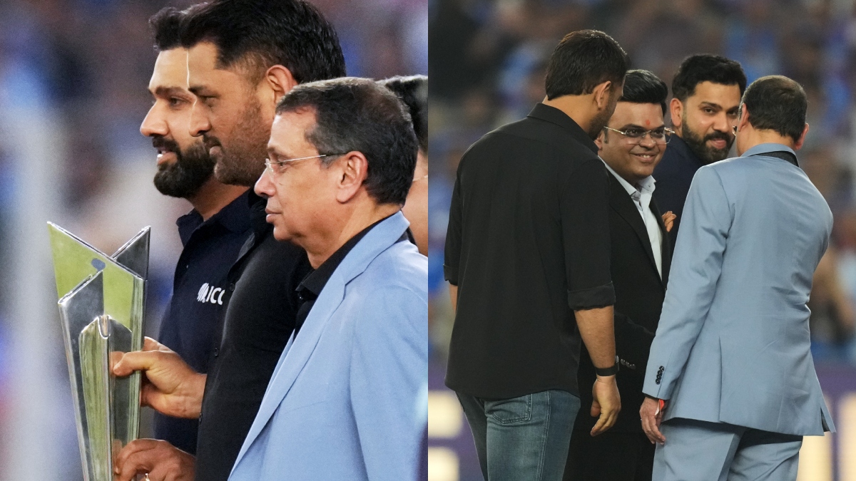 टी20 वर्ल्ड कप फाइनल में मैदान पर ट्रॉफी लेकर पहुंचे टीम इंडिया के चैंपियन कप्तान धोनी और रोहित, देखें VIDEO