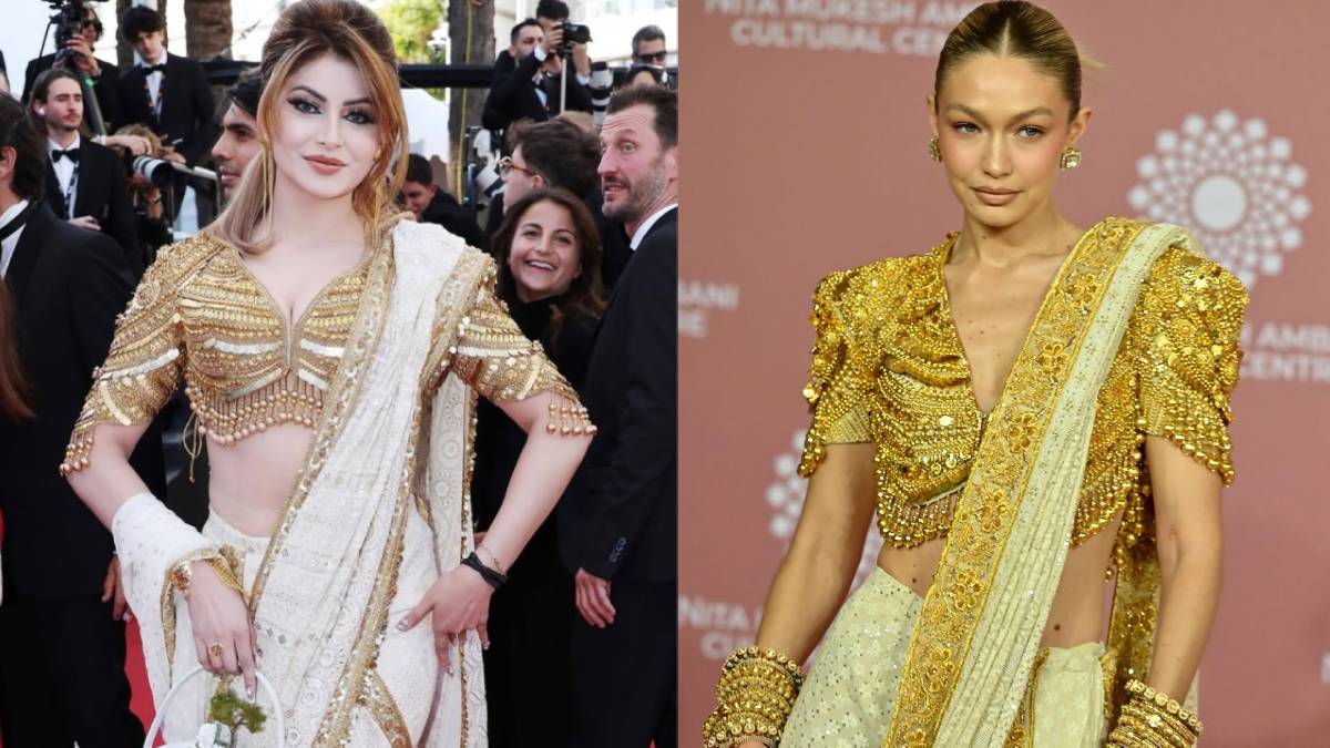 Cannes 2026 में जीजी हदीद बनकर पहुंचीं उर्वशी रौतेला! कॉपी किया व्हाइट साड़ी-गोल्डन ब्लाउज लुक, हुईं ट्रोल