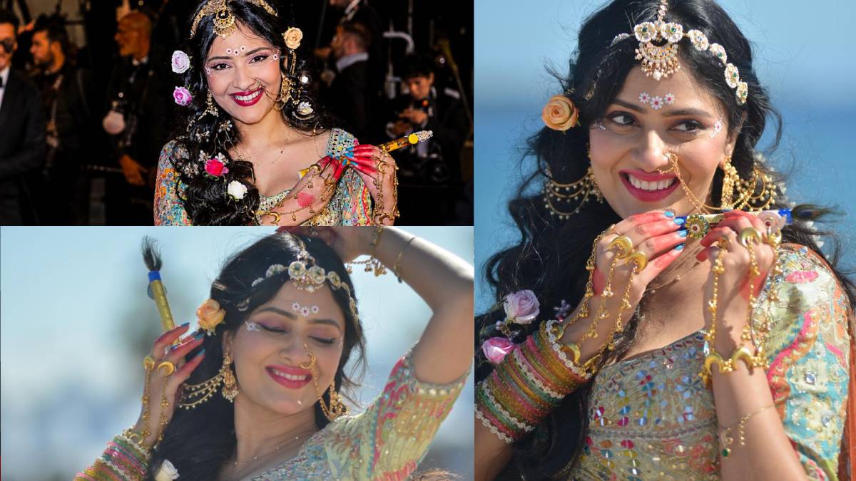 बालों में मोरपंख और बांसुरी, Cannes 2026 में राधा रानी बन बहुंचीं सान्या ठाकुर, रेड कार्पेट पर बिखेरी कृष्ण भक्ति की छटा
