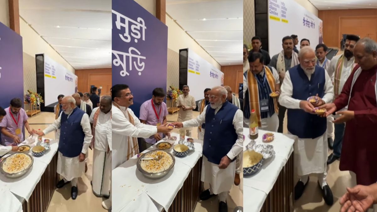 भारत मंडपम में हुई NDA की बैठक, शुभेंदु अधिकारी ने PM मोदी को खिलाई झालमुरी, प्रधानमंत्री ने भी साथियों को अपने हाथ से बांटी, देखें VIDEO