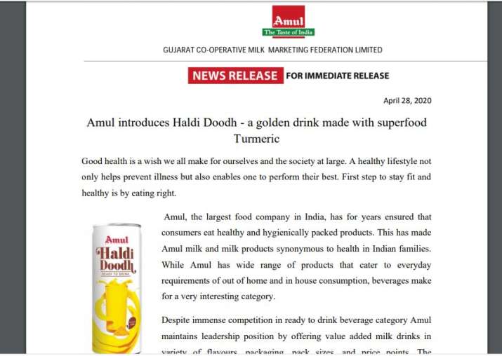 Amul introduces Haldi Doodh 