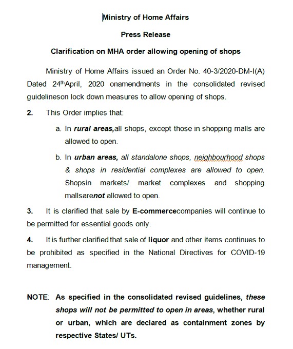 MHA notice on shops opening