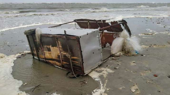 A makeshift shop destroyed by the sea waves at Bakkhali due to the landing of Cyclone Amphan, near S