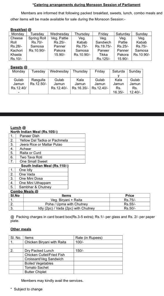 Parliament canteen Food and rate Parliament canteen Food and rate