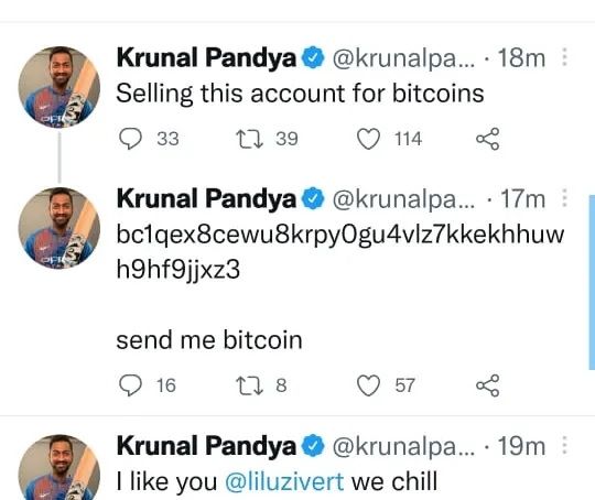 Krunal Pandya, Twitter, Hacked, IPL, Mumbai Indians