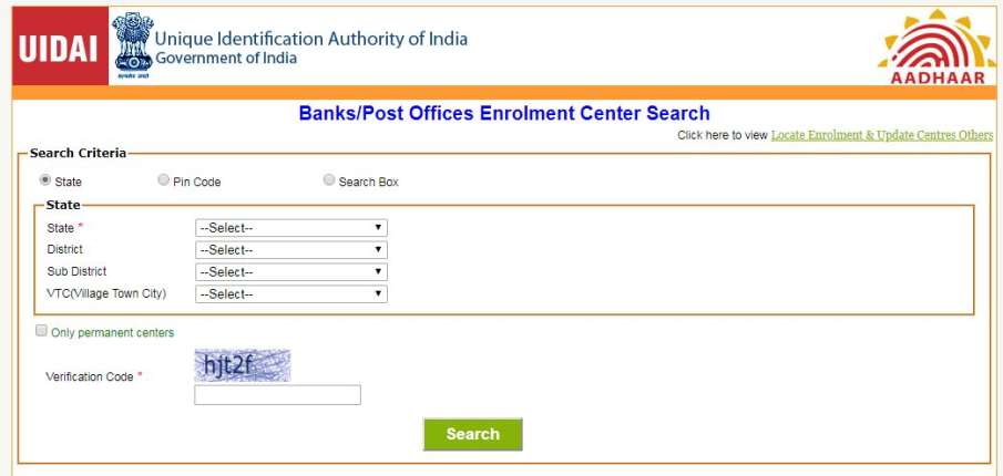 Banks and Post Offices for enrolment and updation of Aadhaar