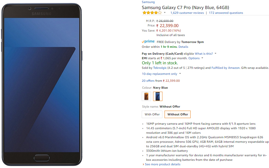 Samsung Galaxy C7 Pro on Amazon.in