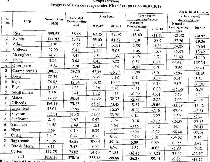 Kharif sowing lagging behind by 55 lakh hectare over last year