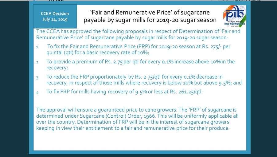 Fair and Remunerative Price of sugarcane