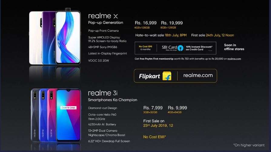 realme launched realmeX and relame3i in india