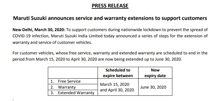 Maruti Suzuki service extension