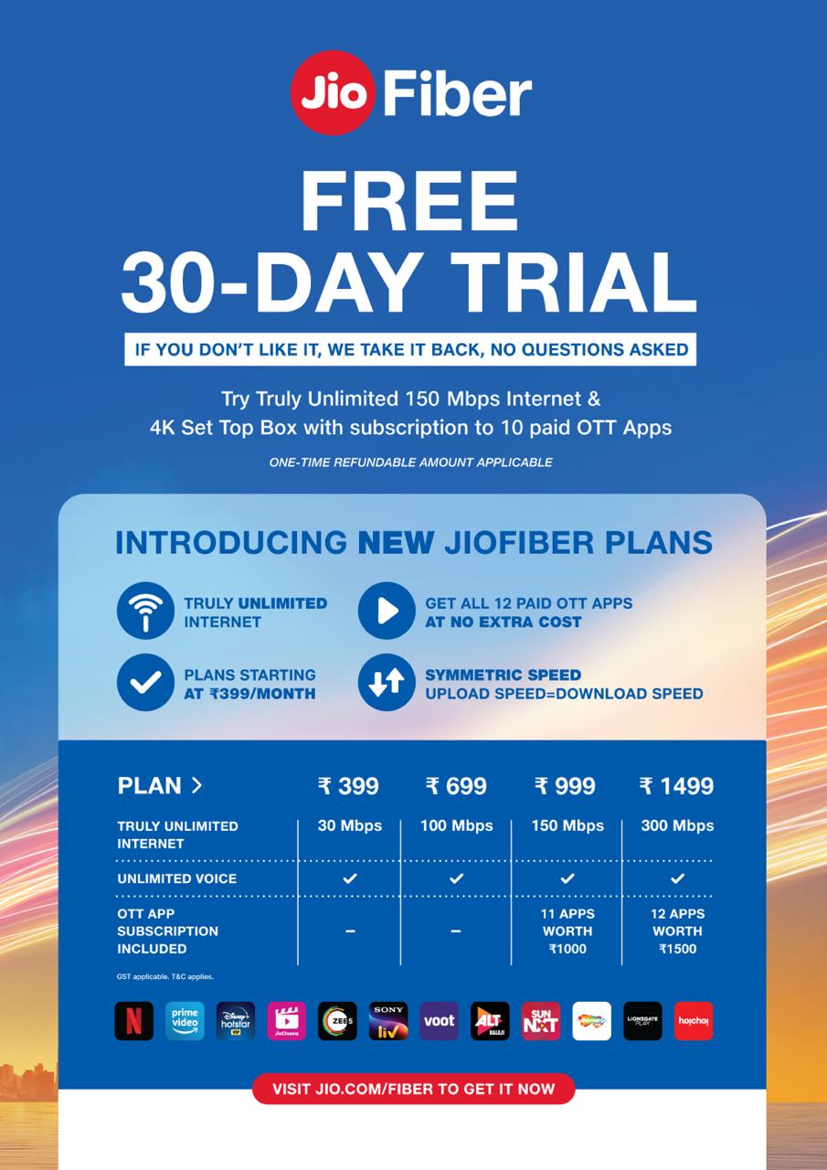 JioFiber announces 30-day free trial for all new users
