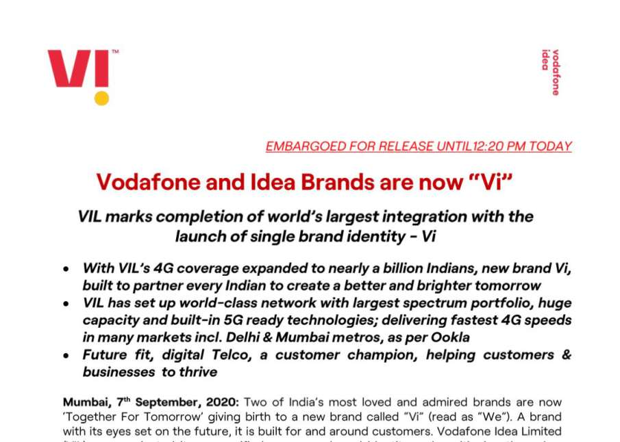 Vodafone idea ltd launches new Brand logo Vi
