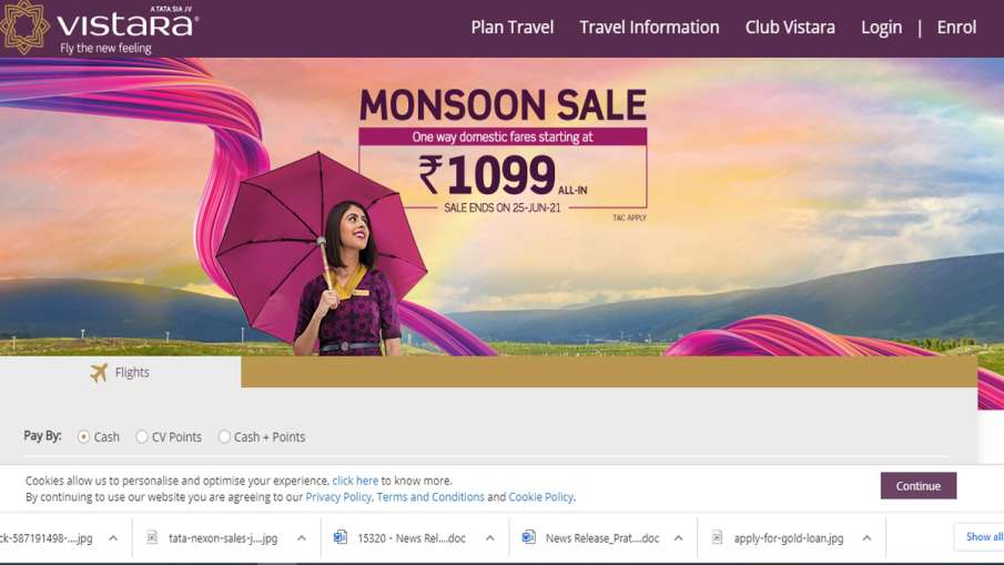 Vistara announces 48-hour only Monsoon Sale, One way allin fares start at Rs. 1099