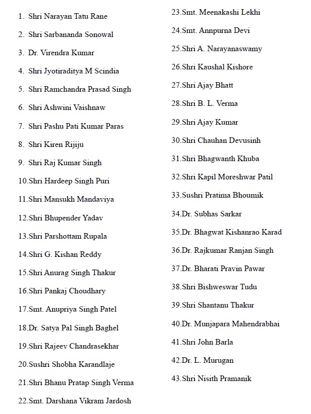 43 leaders to take oath today in the Union Cabinet