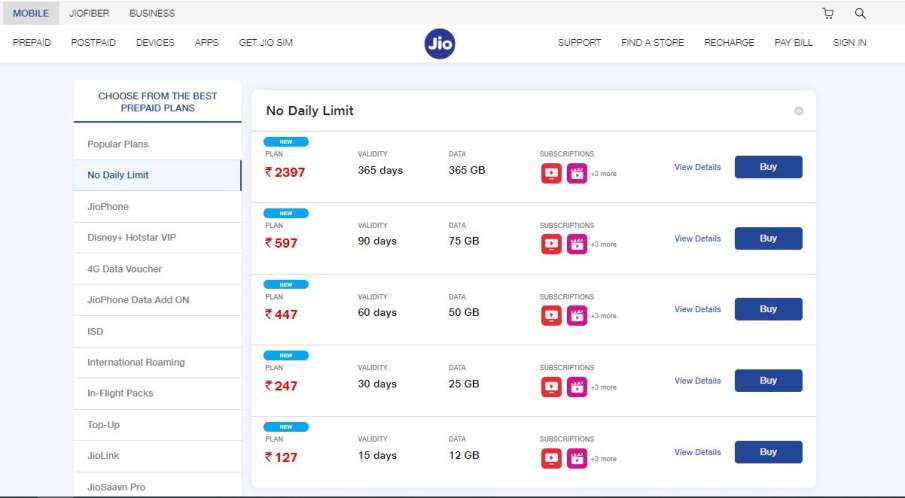 Reliance Jio launches freedom plans that offer No daily data limit see Details here