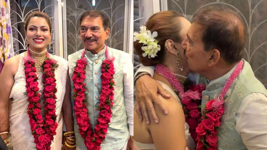 Arun Lal kissing wife Bulbul Saha after marriage