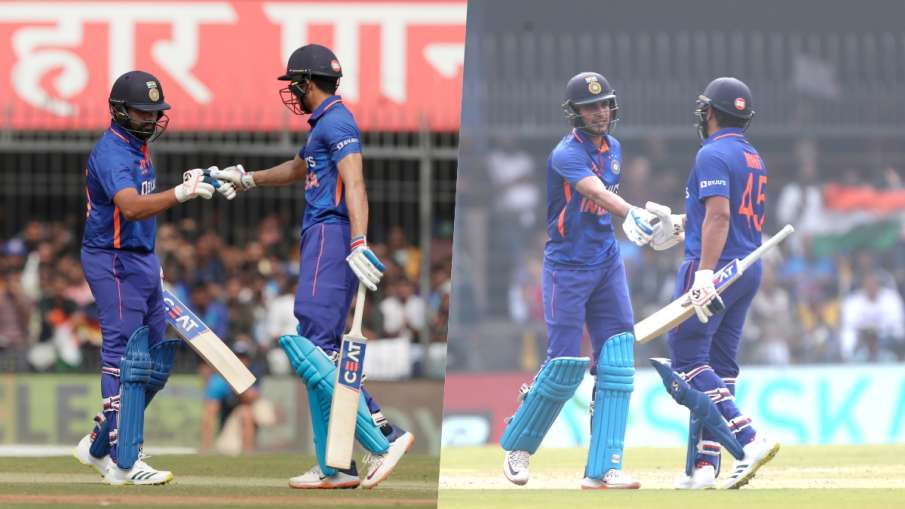 Rohit Sharma and Shubman Gill congratulate each other after their respective centuries in third ODI against New Zealand