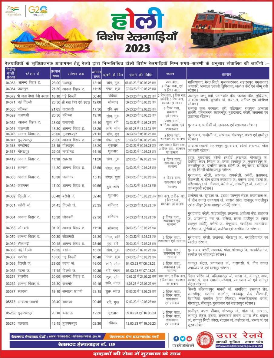 holi special trains list