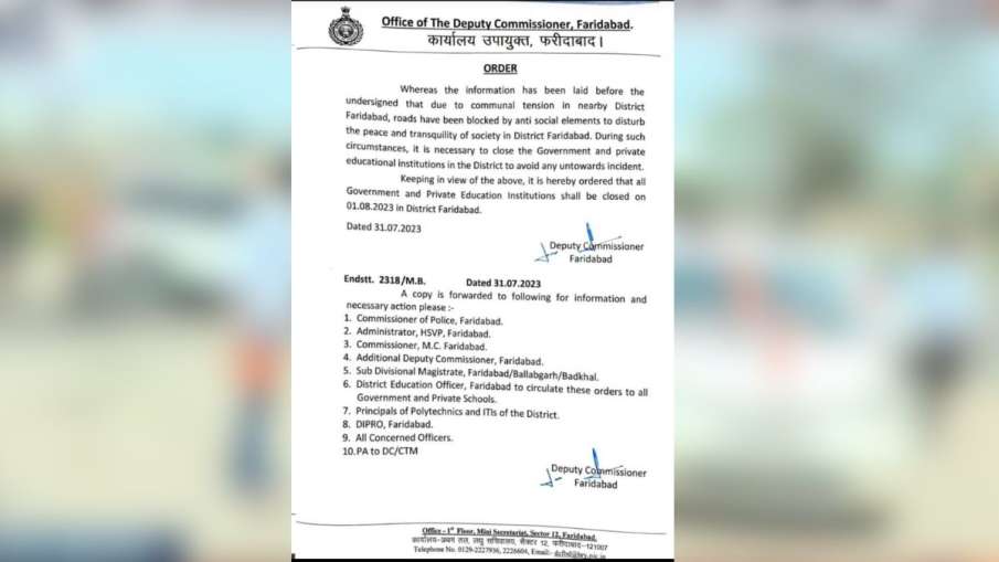 Faridabad DC orders