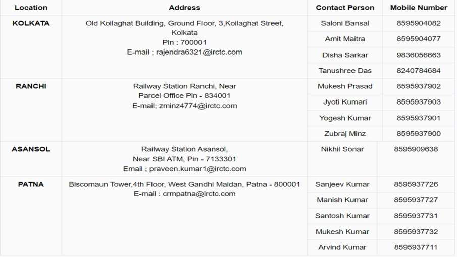 शहरों में बुकिंग से जुड़ी जानकारी के लिए कॉन्टैक्ट नंबर।