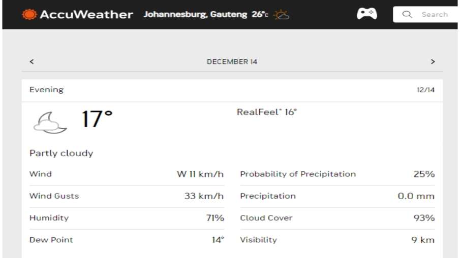 Johannesburg weather report