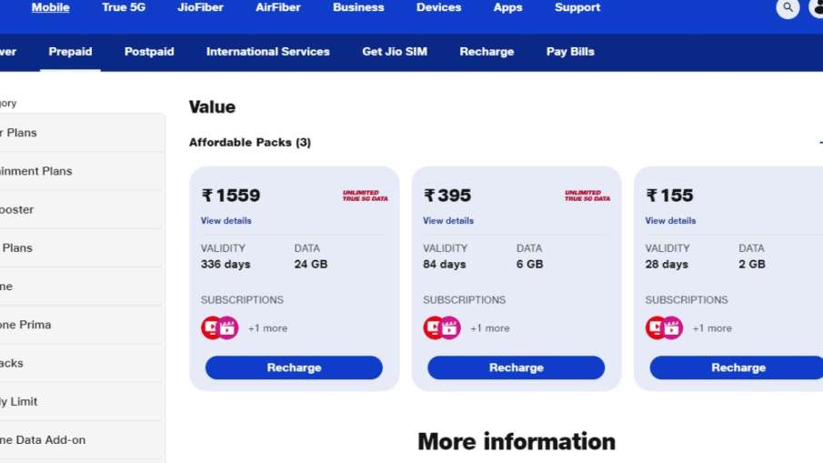 Reliance Jio, Reliance Jio Affordable Plans, Reliance Jio Value plans, Jio cheapest Plans