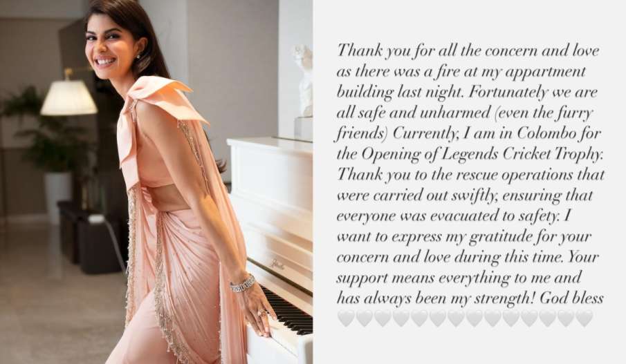 Jacqueline Fernandez share good news after fire breakout at her apartment said We are all safe