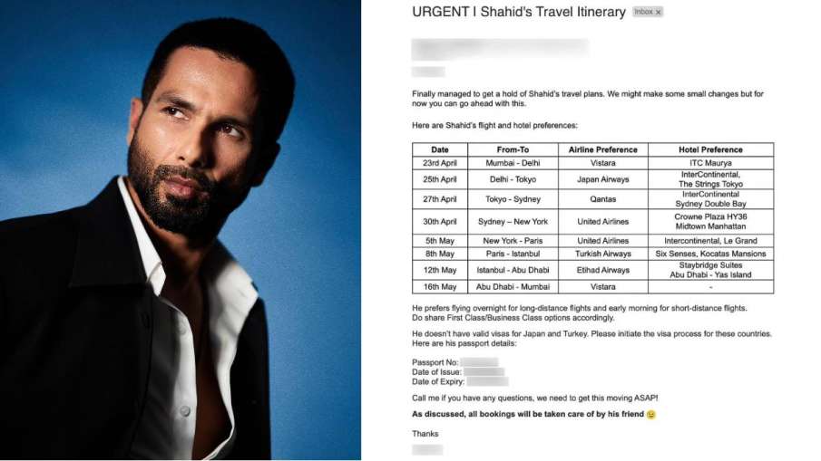 shahid kapoor travel plan