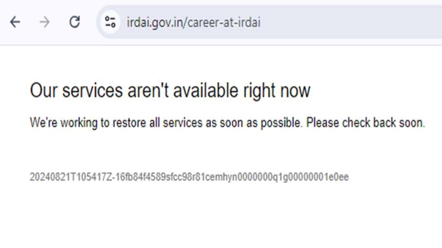 आईआरडीएआई की वेबसाइट में टेक्निकल खराबी मालूम पड़ रही है।