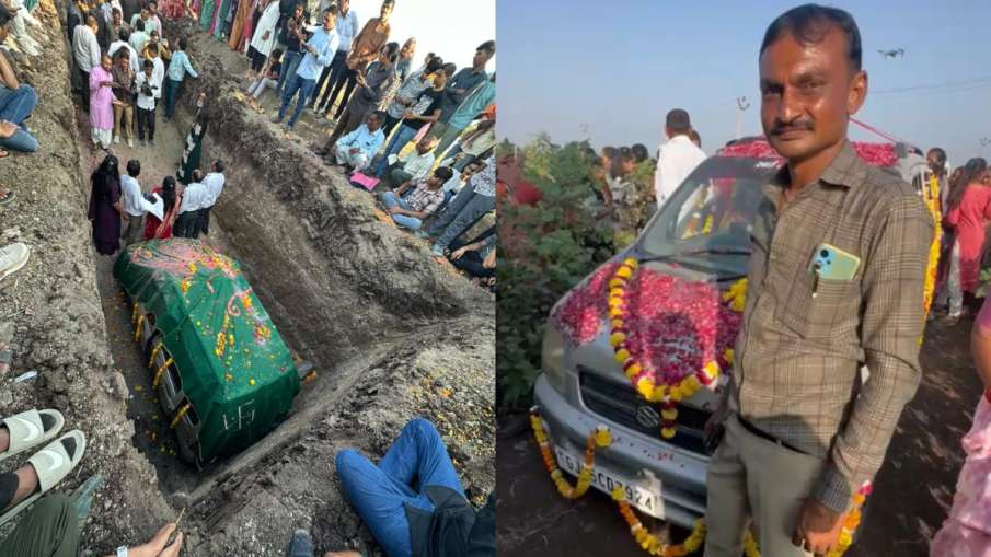 किसान ने लकी कार को खेत में दी समाधि किसान ने लकी कार को खेत में दी समाधि