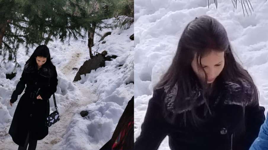 हिमाचल में बर्फबारी का मजा लेती मुस्कान