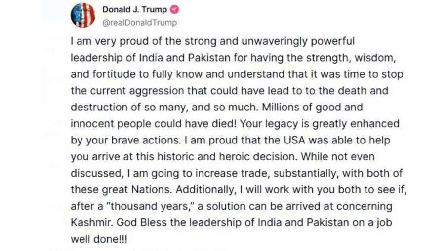 Trump's post on Truth Social.