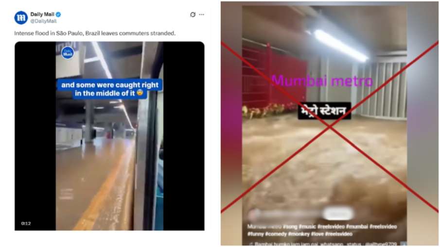 Fact Check People are standing holding the hand railings amid waterlogging the video is from Brazil 