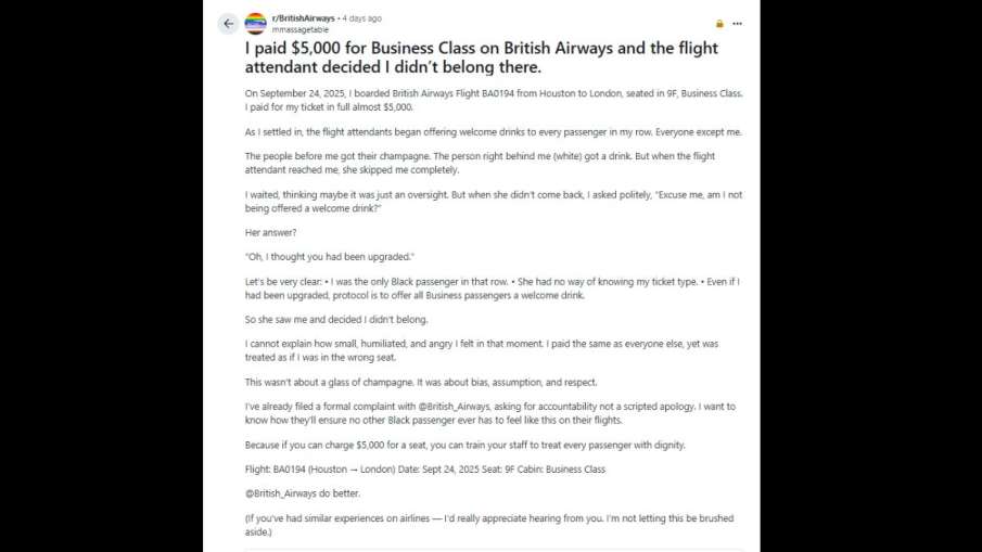 flight passenger not get welcome drink, flight passenger humiliation