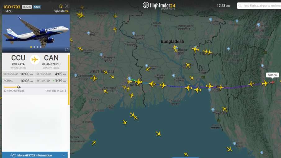 कोलकाता से चीन के शहर ग्वांगझू के लिए IndiGo के विमान ने भरी उड़ान