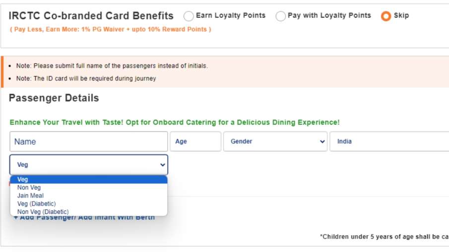 आईआरसीटीसी से No food का ऑप्शन गायब!
