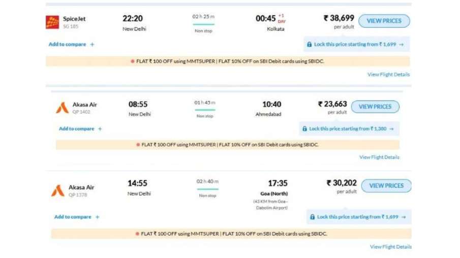 दिल्ली से अहमदाबाद, कोलकाता और गोवा