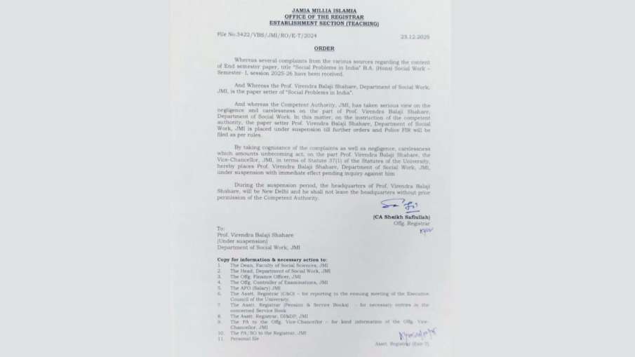 प्रोफेसर को किया गया निलंबित।
