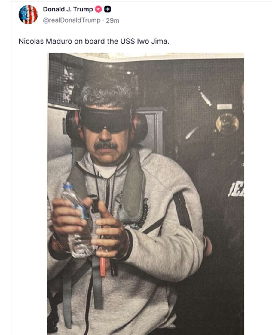 वेनेजुएला के राष्ट्रपति निकोलस मादुरो को अमेरिकी सैनिकों ने पकड़ लिया