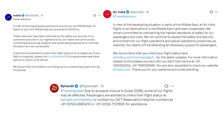 एयर इंडिया, इंडिगो और स्पाइसजेट की एडवाइजरी