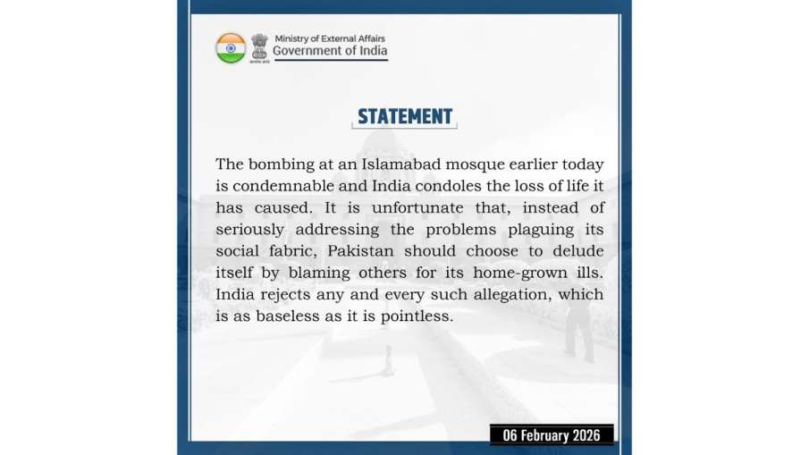 Indian government's statement on Islamabad blast. 