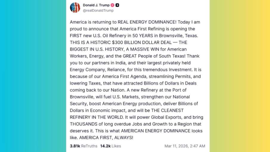 ट्रूथ सोशल पर ट्रंप की तरफ से किया गया पोस्ट।