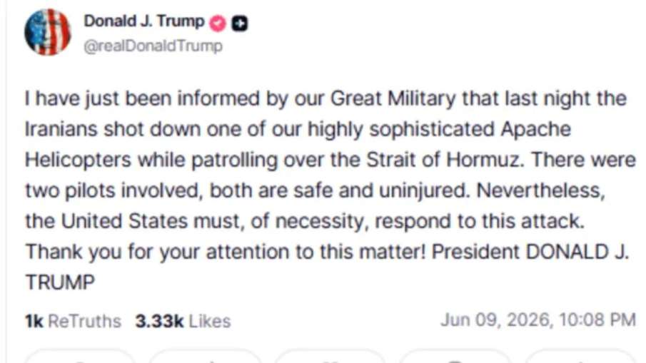 Iran US tensions, Strait of Hormuz incident, US Apache helicopter downed