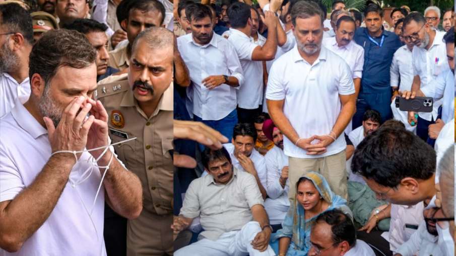 पीएम आवास के पास धरना प्रदर्शन करते कांग्रेस नेता