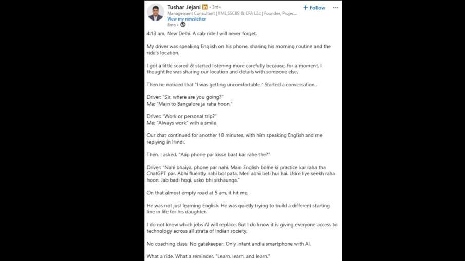  linkedin post viral, cab driver learn English, chatgpt, viral post 